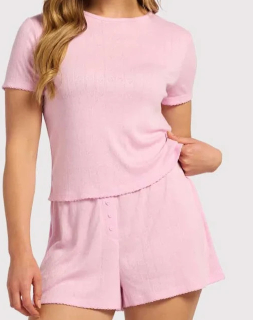 NUUDS Pajama Heart Pointelle Tee & Cheeky Short 2 Piece Set LT Pink - Bon Bon